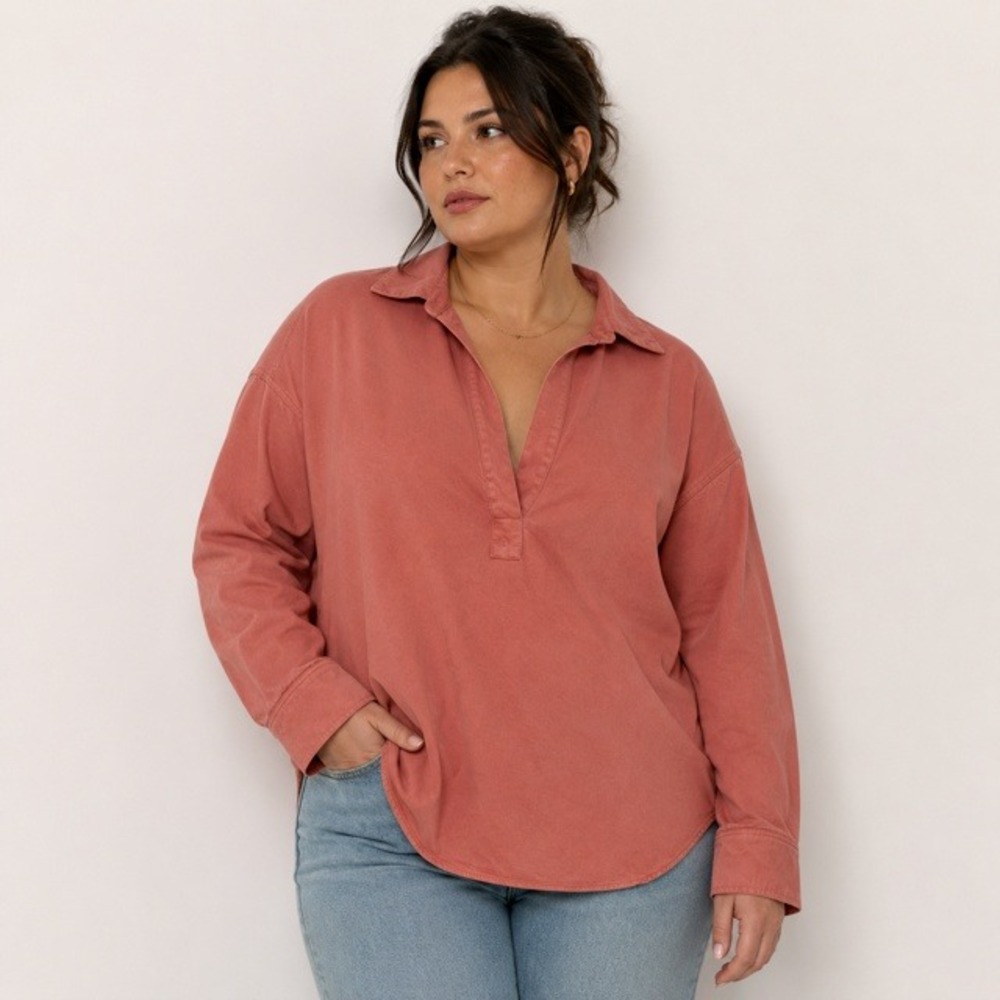 Wonderly Dancer Rose Womens XXL Long Sleeve Cotton Top Comfort Boxy Oversized